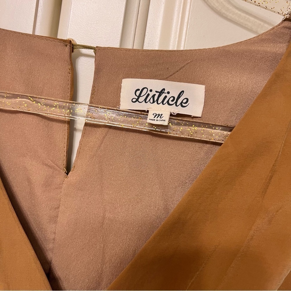 Listicle Cinched Elastic Waist & Side Tie Bow Rayon Dress in Brown, Medium - Picture 4 of 10